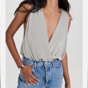 Free People Gray Wrap Backless Bodysuit